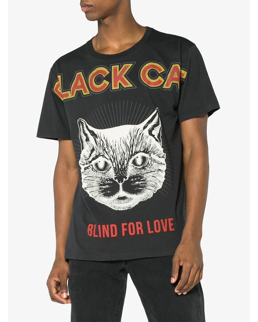 Gucci Black Cat Print T Shirt for Men Lyst UK