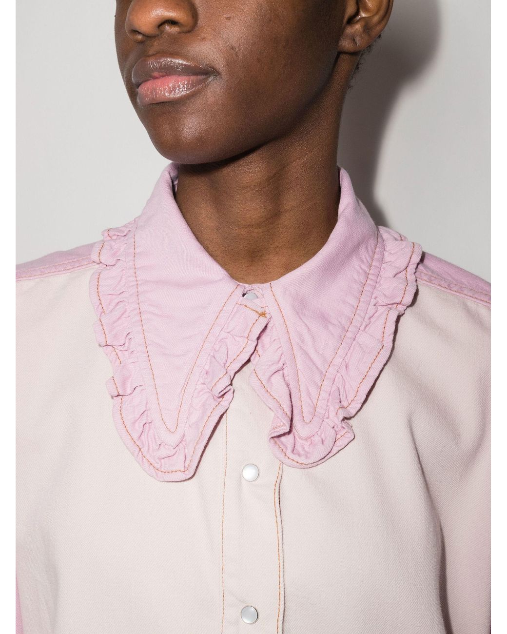 Ganni Ruffled Collar Denim Shirt in 