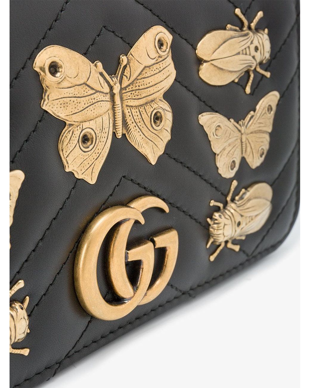 Gucci Gg Marmont Animal Studs Mini Bag in Black | Lyst