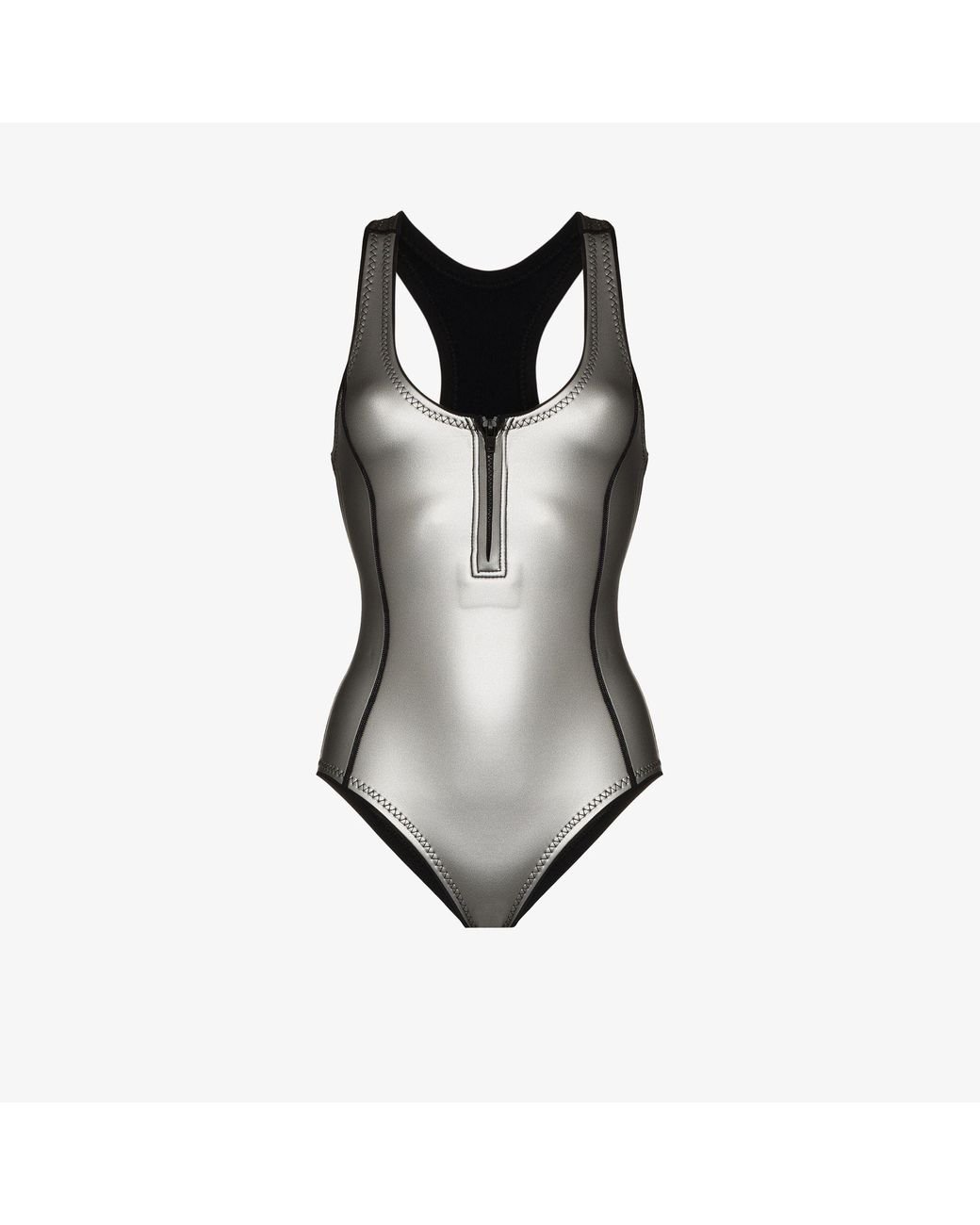 Abysse Elle Zip Detail Swimsuit in Metallic | Lyst