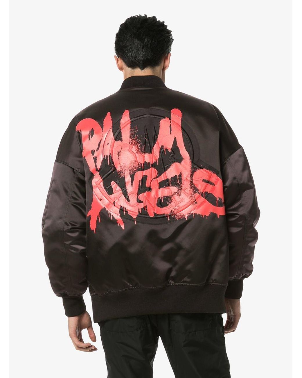 Moncler Genius Black X Palm Angels Spray-paint Logo Bomber Jacket for Men |  Lyst
