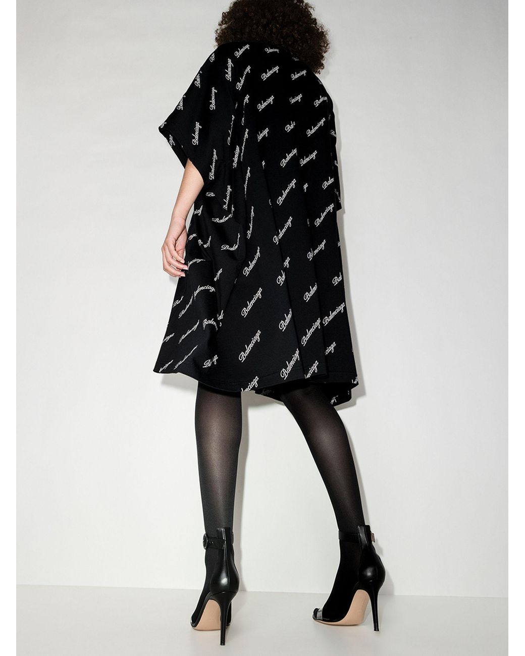 Balenciaga Cotton Script Logo Print T-shirt Dress in Black | Lyst