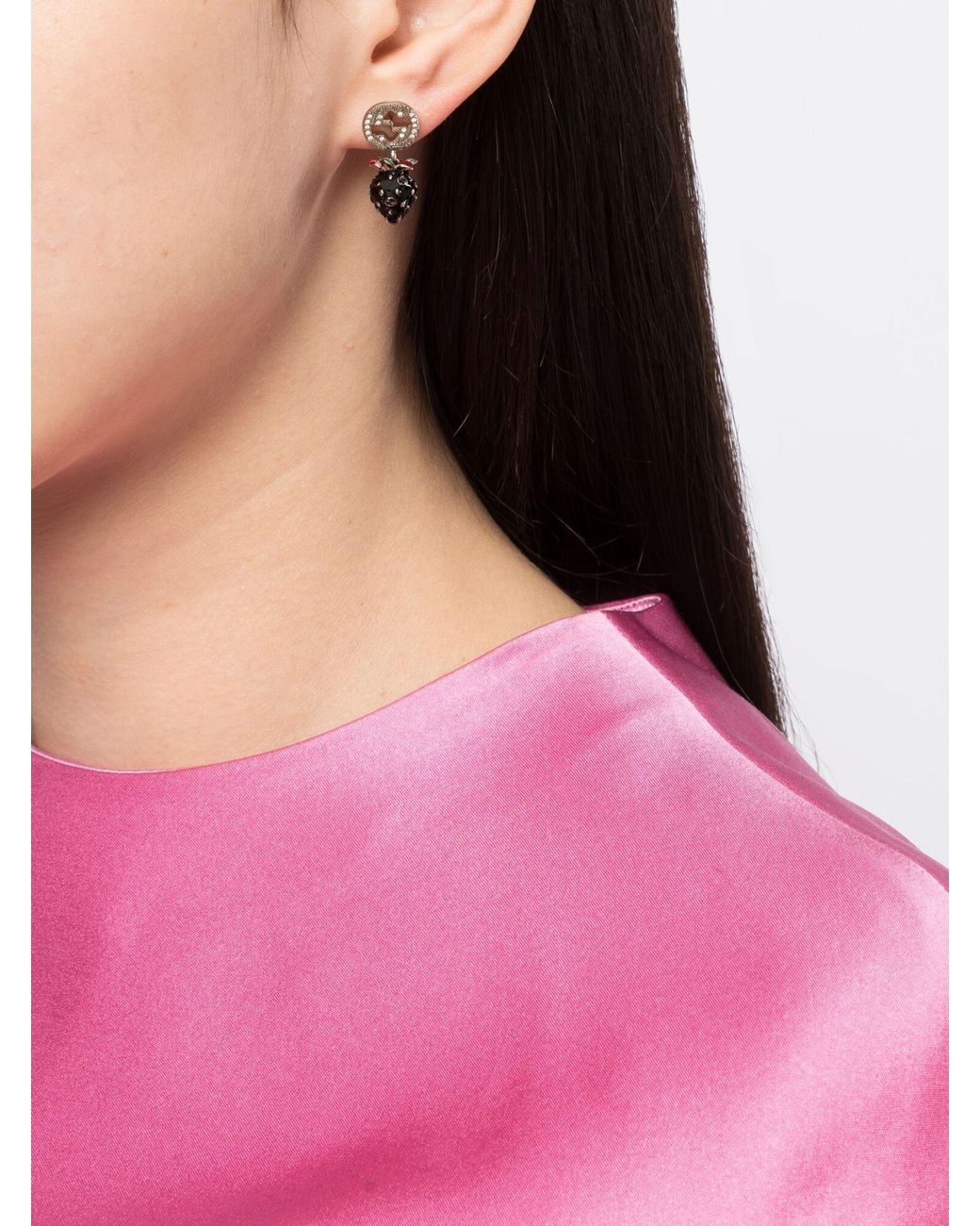 Gucci Silver-tone Interlocking G Strawberry Drop Earrings 
