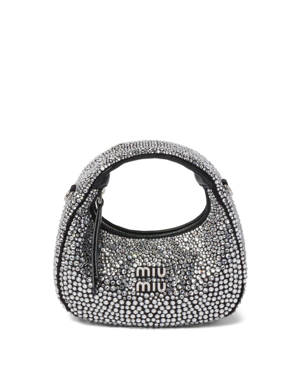 MIU MIU★Satin handbag with synthetic crystals Miu Miu Wander Satin And Silk Mini Hobo Bag With Synthetic