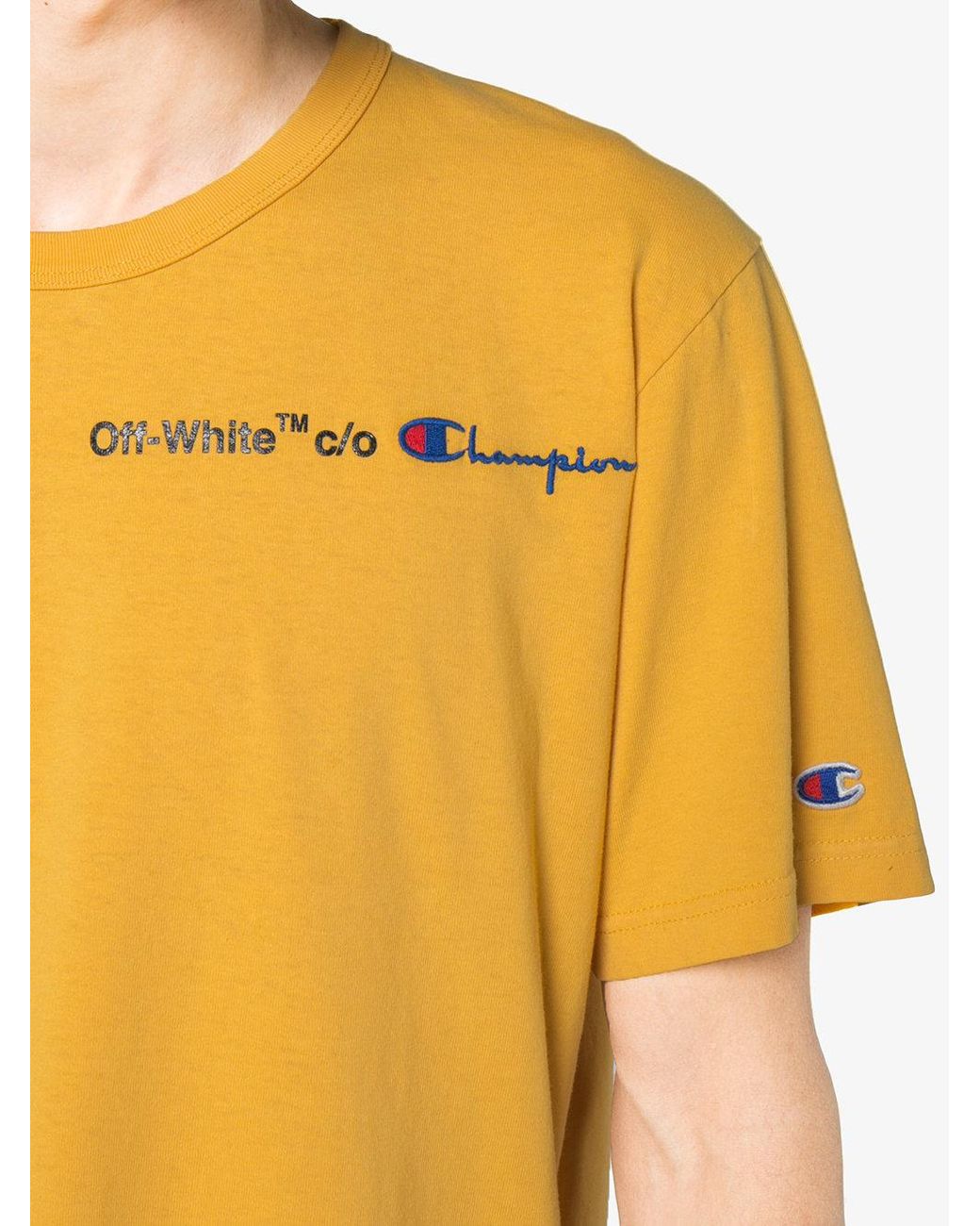 Off-White c/o Virgil Abloh Cotton X Champion Yellow T-shirt for Men | Lyst