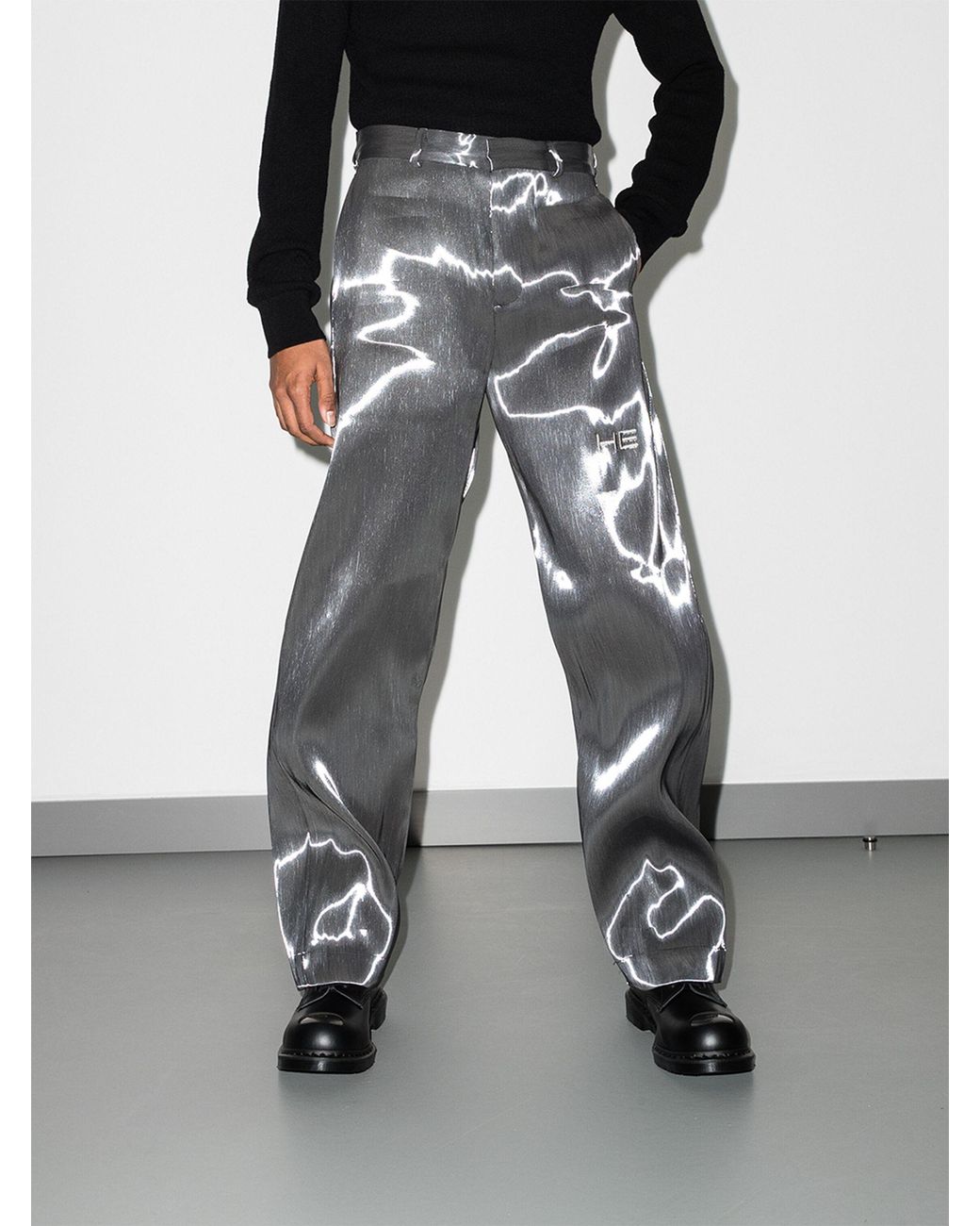 HELIOT EMIL Liquid Metal Straight Leg Trousers in Gray for Men