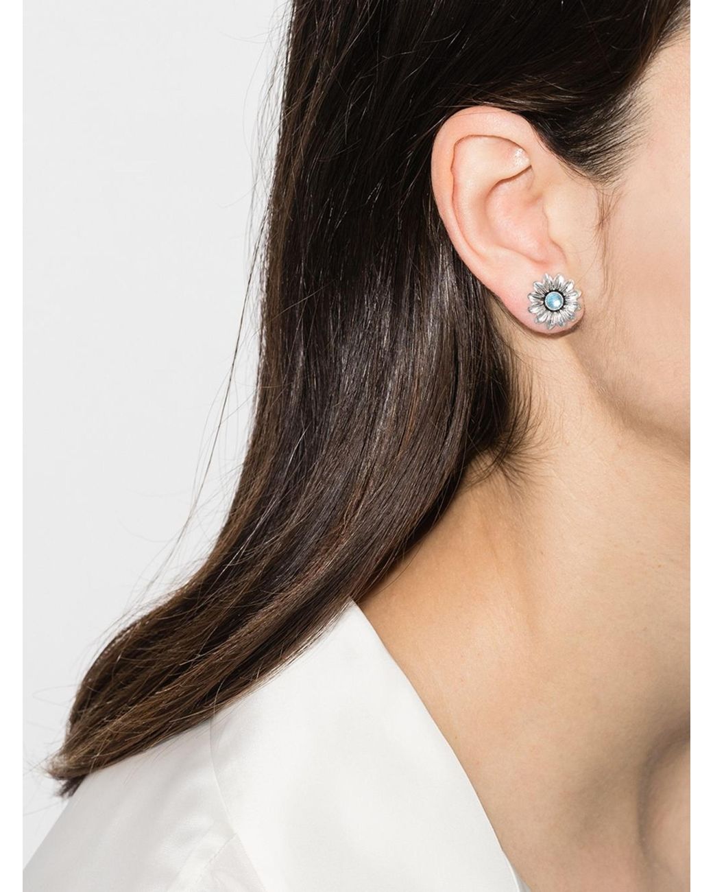 Gucci Double G Flower Stud Earrings Women s Topaz sterling