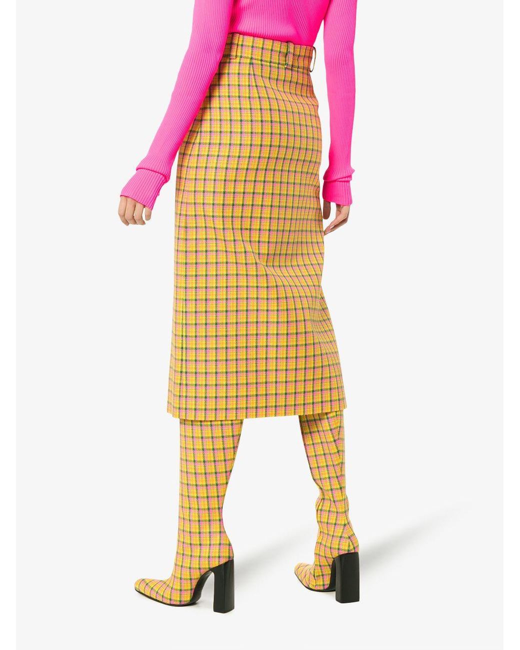 Balenciaga Plaid Wool Midi Pencil Skirt in Yellow | Lyst Australia