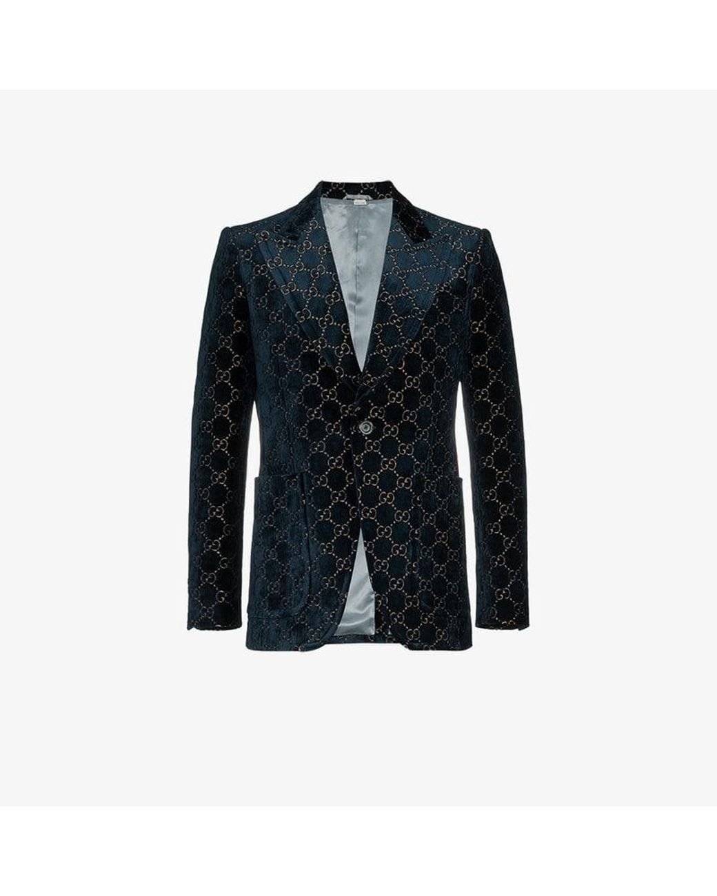 Gucci Logo Jacquard Cotton Blend Velvet Blazer in Blue for Men Lyst
