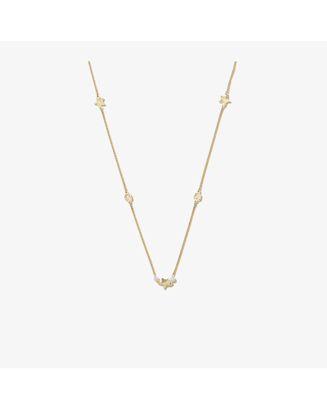 Gucci 18k Yellow Gold Interlocking G Star Charm Necklace in Metallic | Lyst