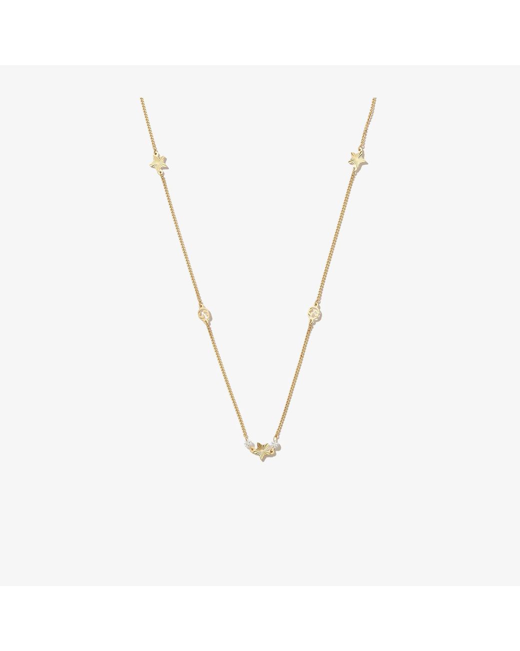 Gucci 18k Yellow Gold Interlocking G Star Charm Necklace in