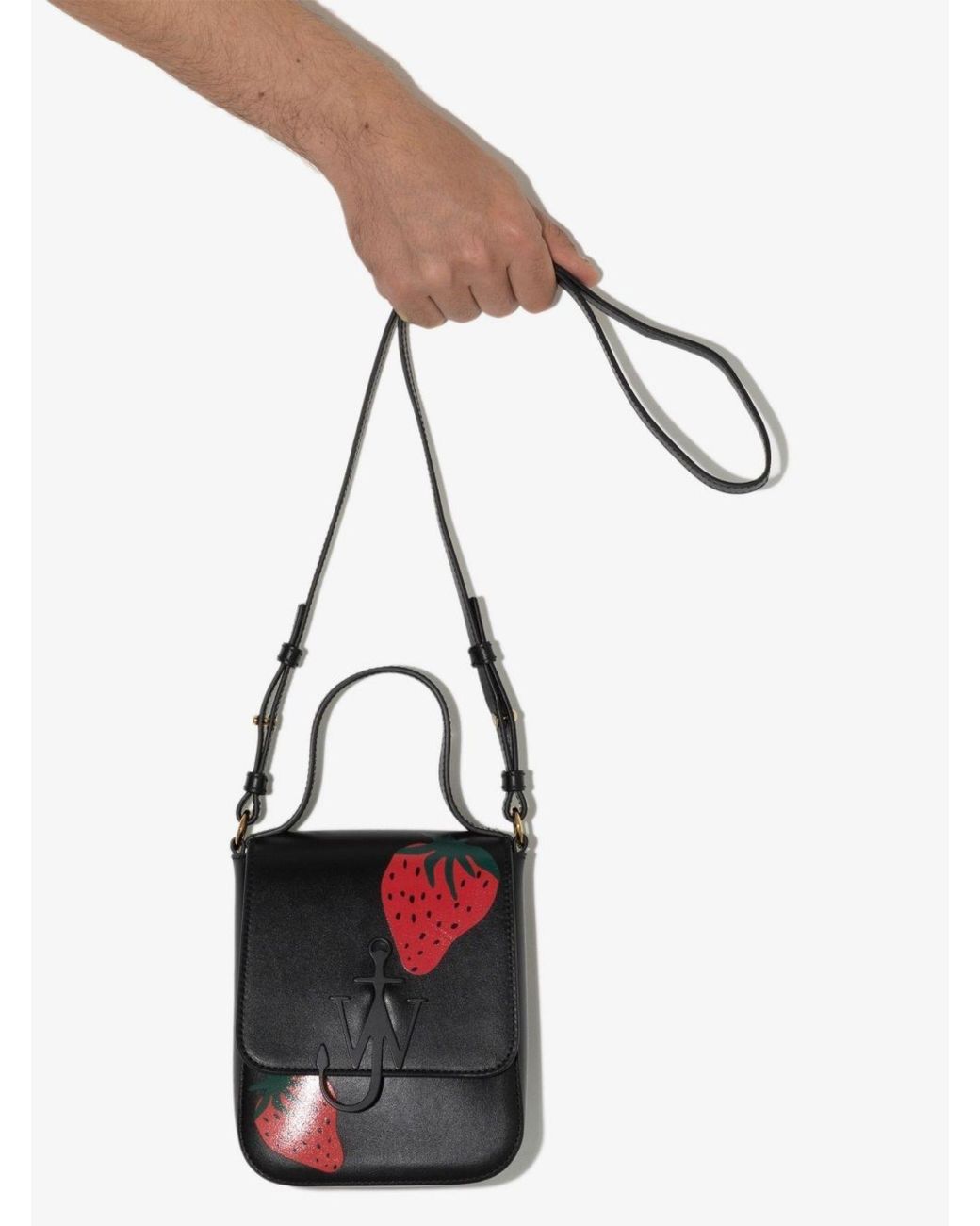 JW Anderson Strawberry Print Leather Cross Body Bag in Black | Lyst