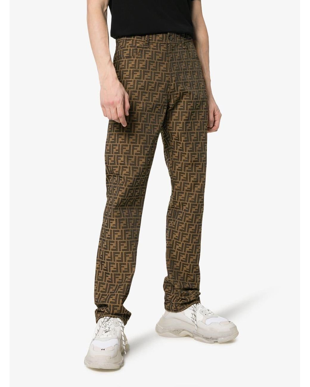 FENDI: trousers with all-over FF logo - Brown  Fendi pants JFF209 ADF3  online at