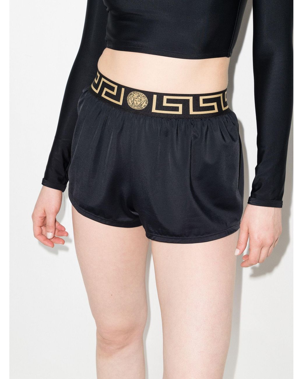 Versace High Waist Greca Border Shorts - Women's -  Polyamide/polyester/elastaneelastane in Black | Lyst