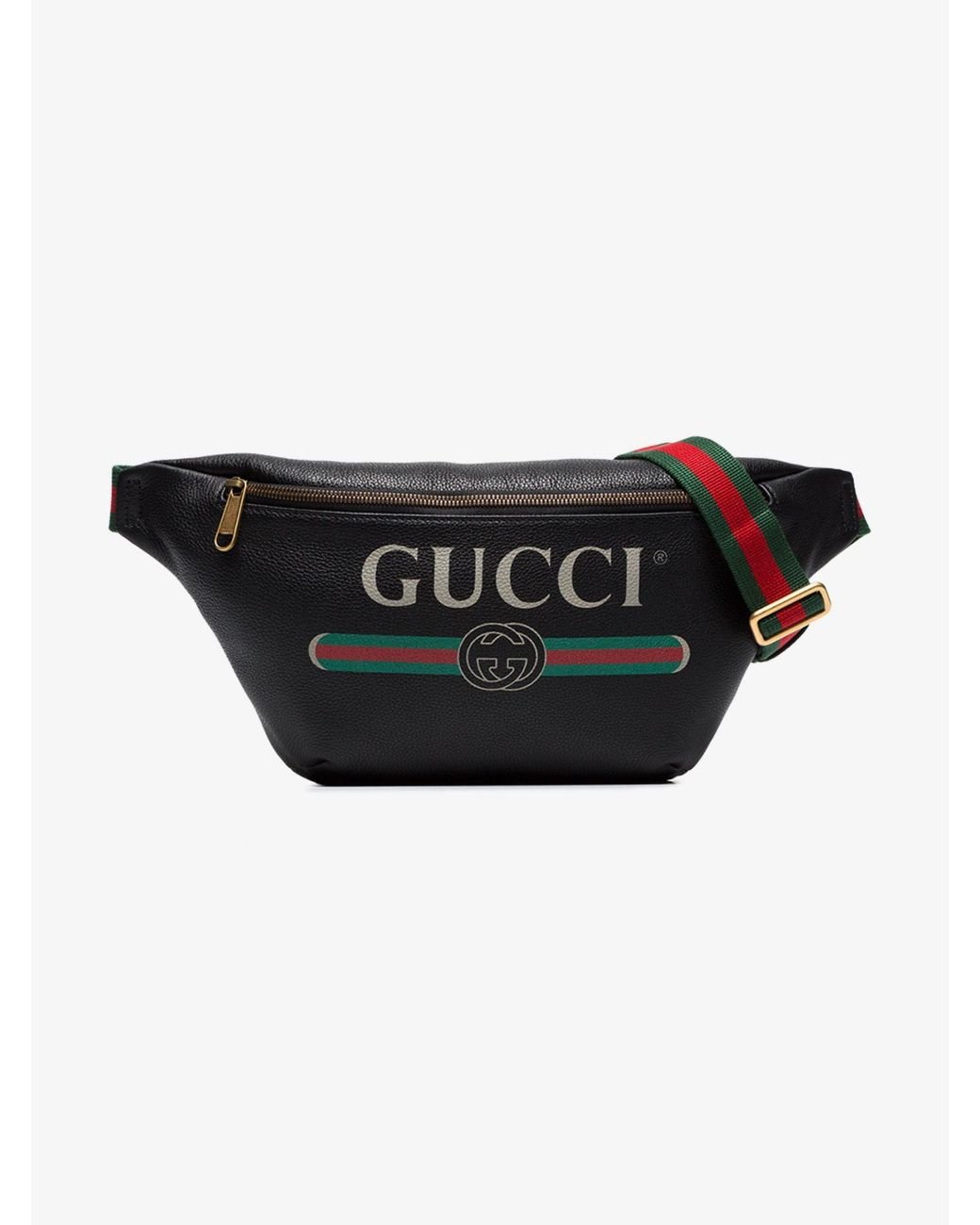 GUCCI Print Leather Black Belt Travel Waist Bum Bag 493869-US