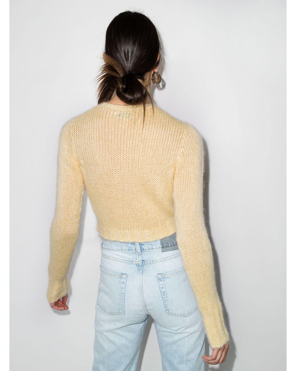 Danielle Guizio Mohair Fuzzy Cropped Cardigan in Yellow | Lyst