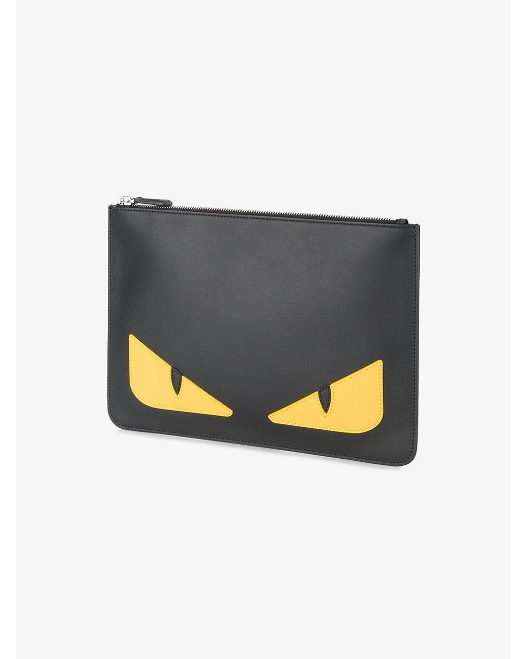 Authentic FENDI Monster Black Leather Zip Clutch Pouch Bag | eBay