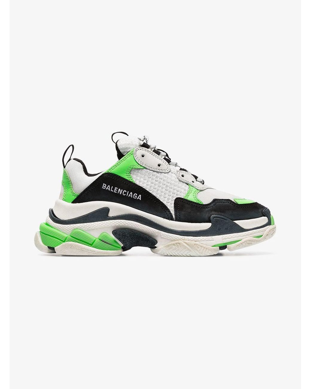 Balenciaga Synthetic Neon Green And Black Triple S Sneakers in White | Lyst