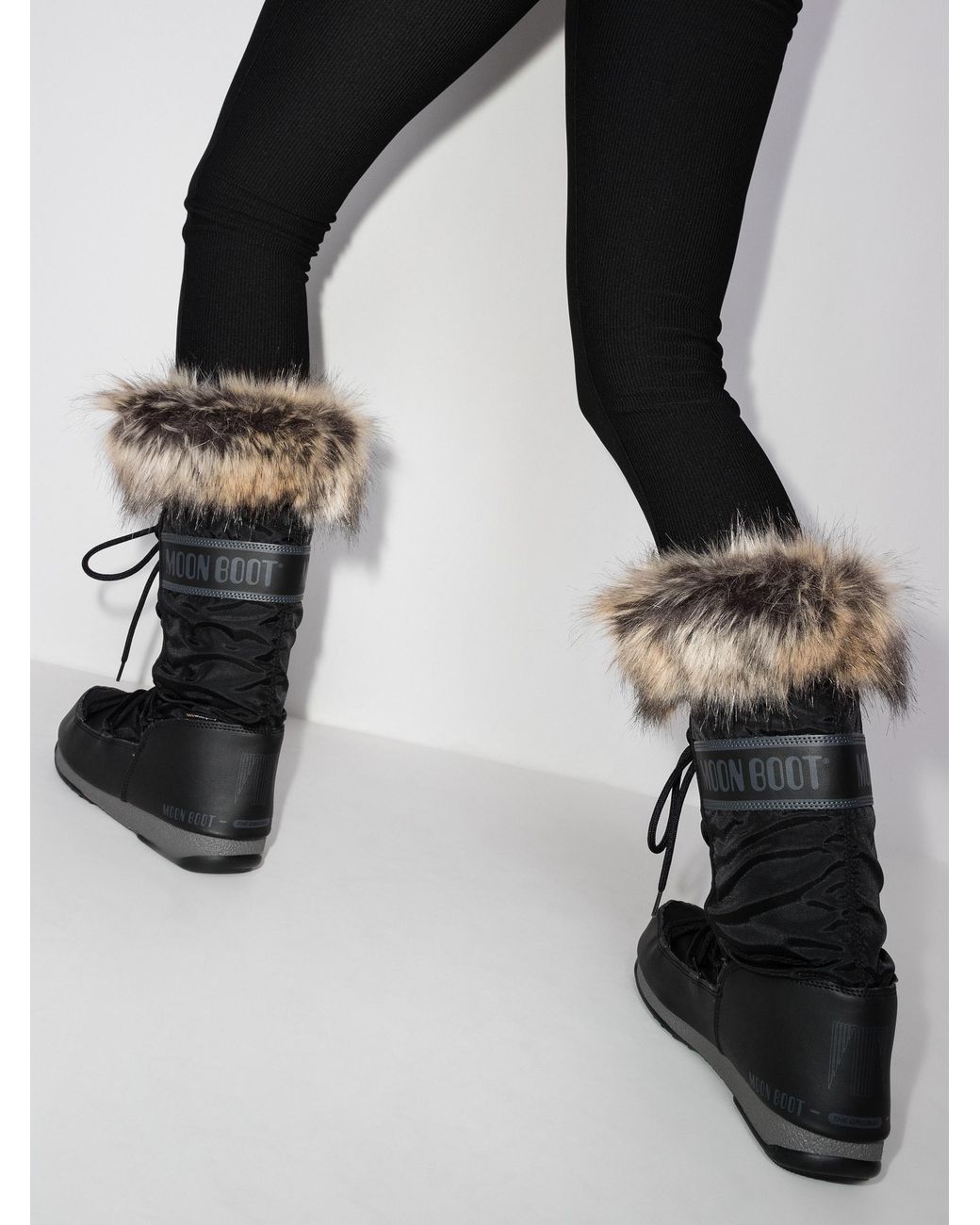 Moon Boot Monaco Faux Fur Snow Boots in Black | Lyst