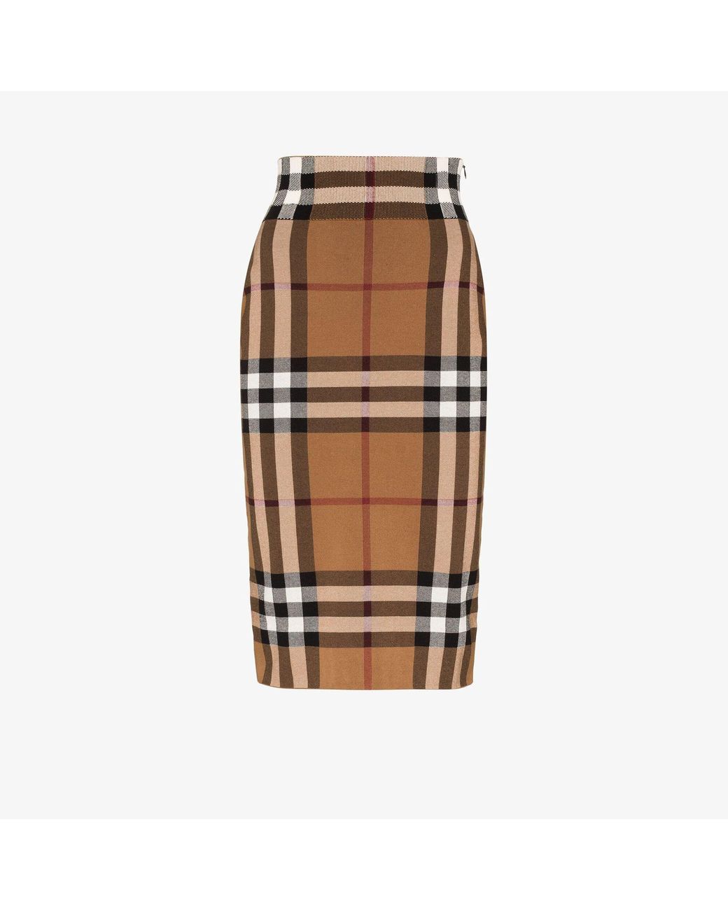 Burberry Kammie House Check Knitted Pencil Skirt in Brown | Lyst