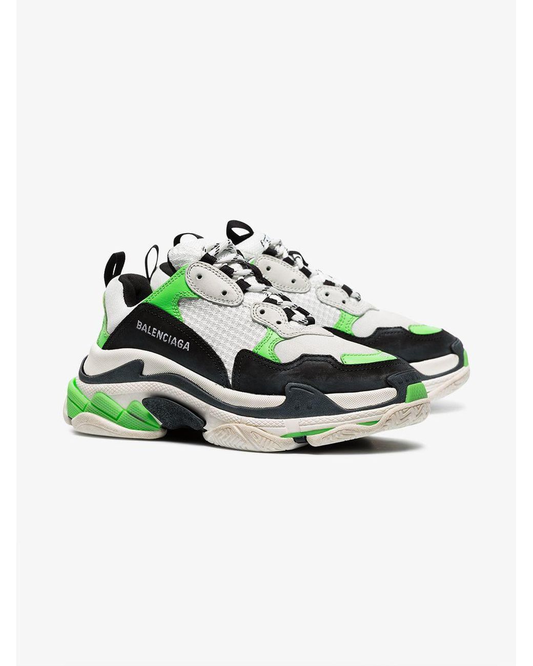 Balenciaga Neon Green And Black Triple S Sneakers in White | Lyst