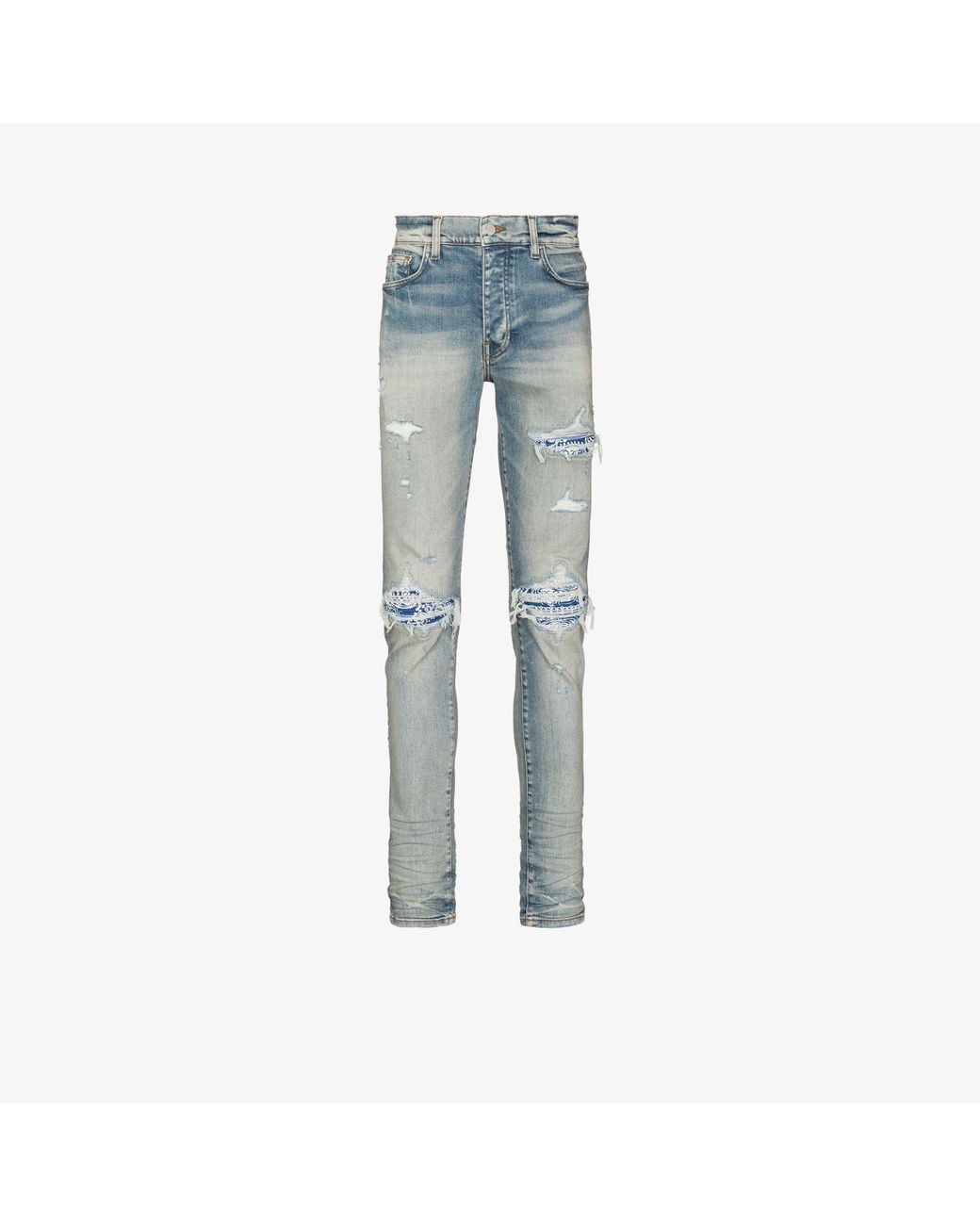 Amiri Mx1 Leather Bandana Ripped Jeans in Blue for Men Lyst
