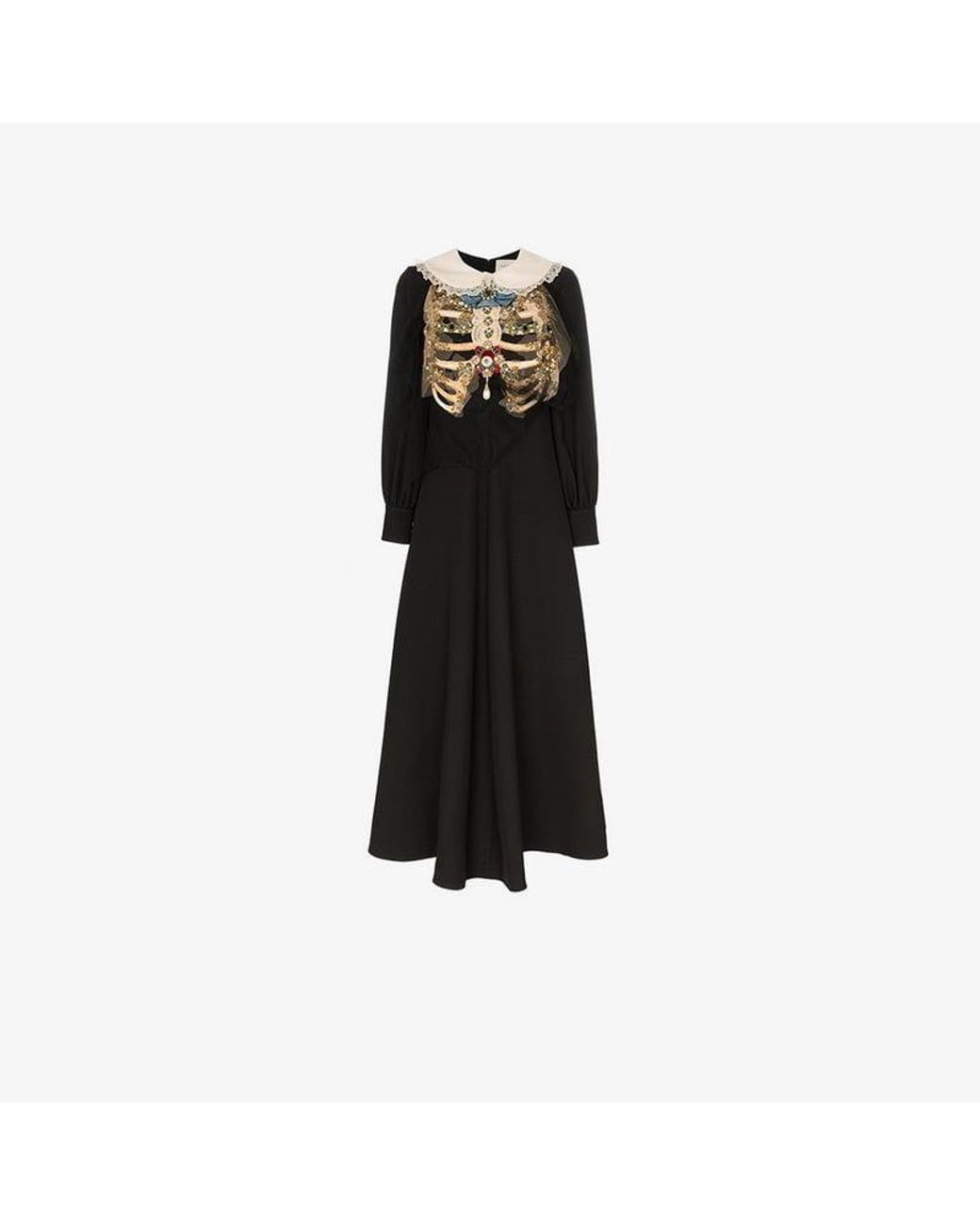 Gucci Embellished Ribcage Wool And Silk Dress in Black | Lyst