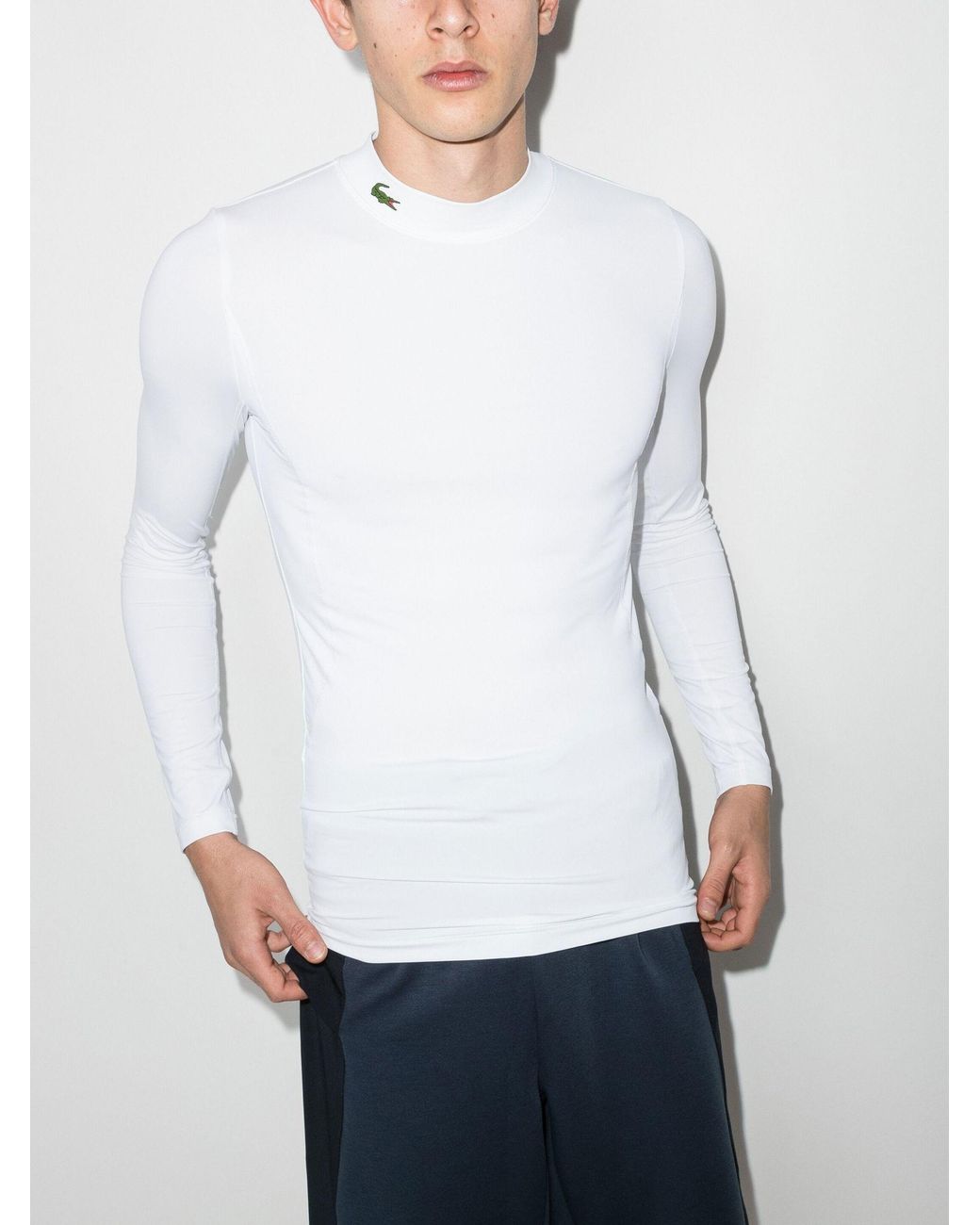 Lacoste Mock Neck Long Sleeve Golf T-shirt - Men's -  Polyester/spandex/elastane in White for Men | Lyst
