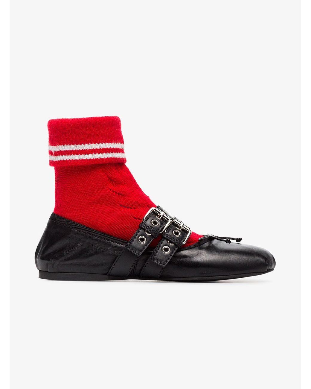 Miu Miu Buckled Sock Ballerina Flats in Black Lyst