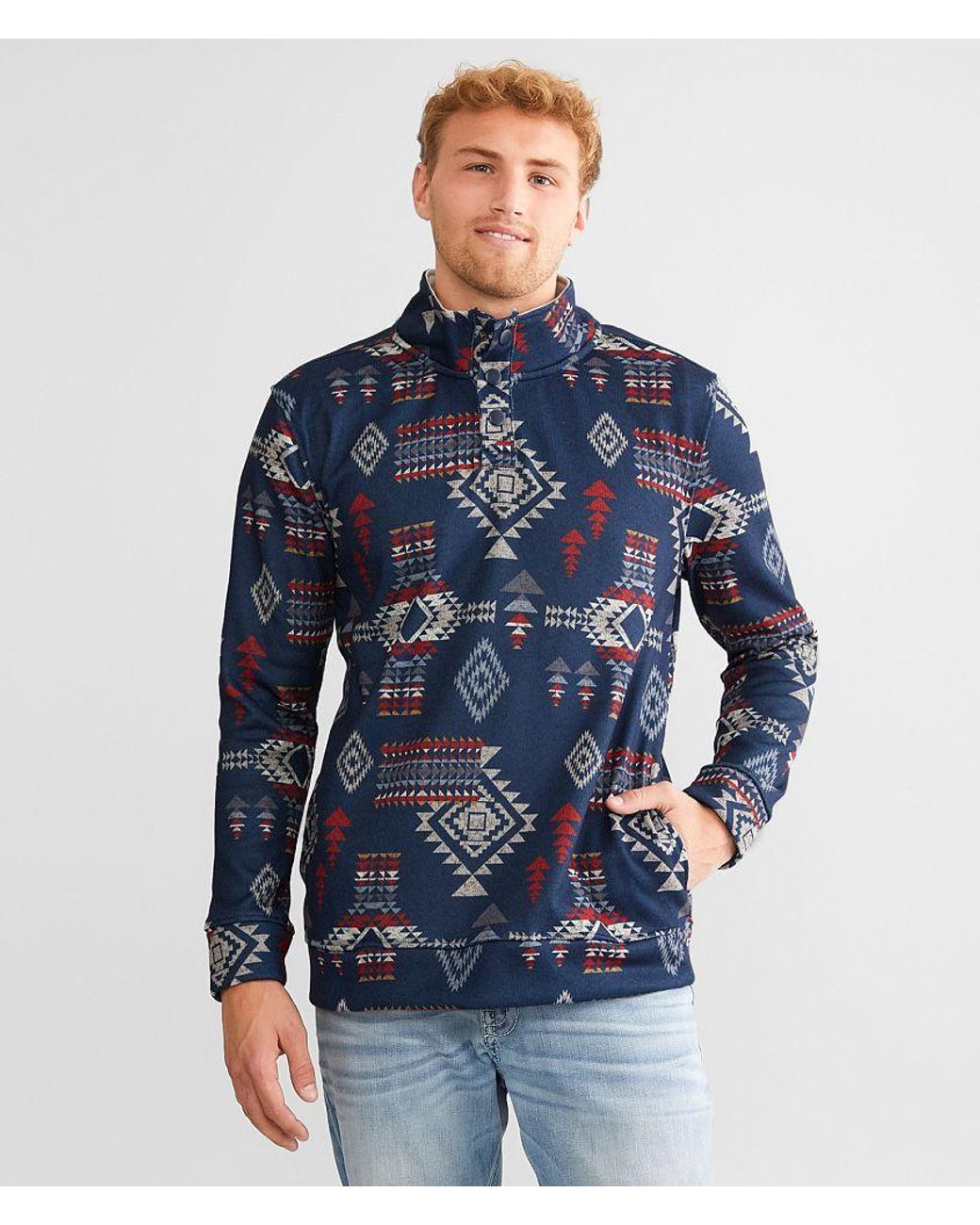 Departwest Blue Southwestern Quarter Snap Pullover for men
