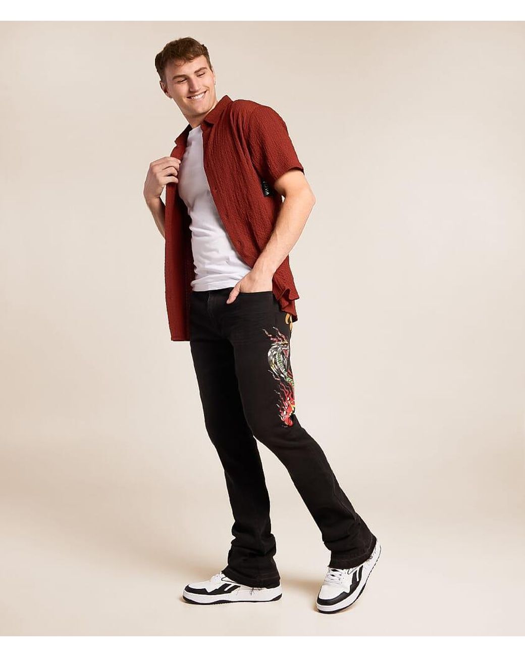 Ed Hardy Natural Stacked Boot Stretch Jean for men