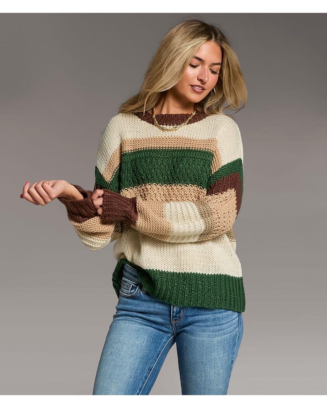 BKE Green Striped Sweater