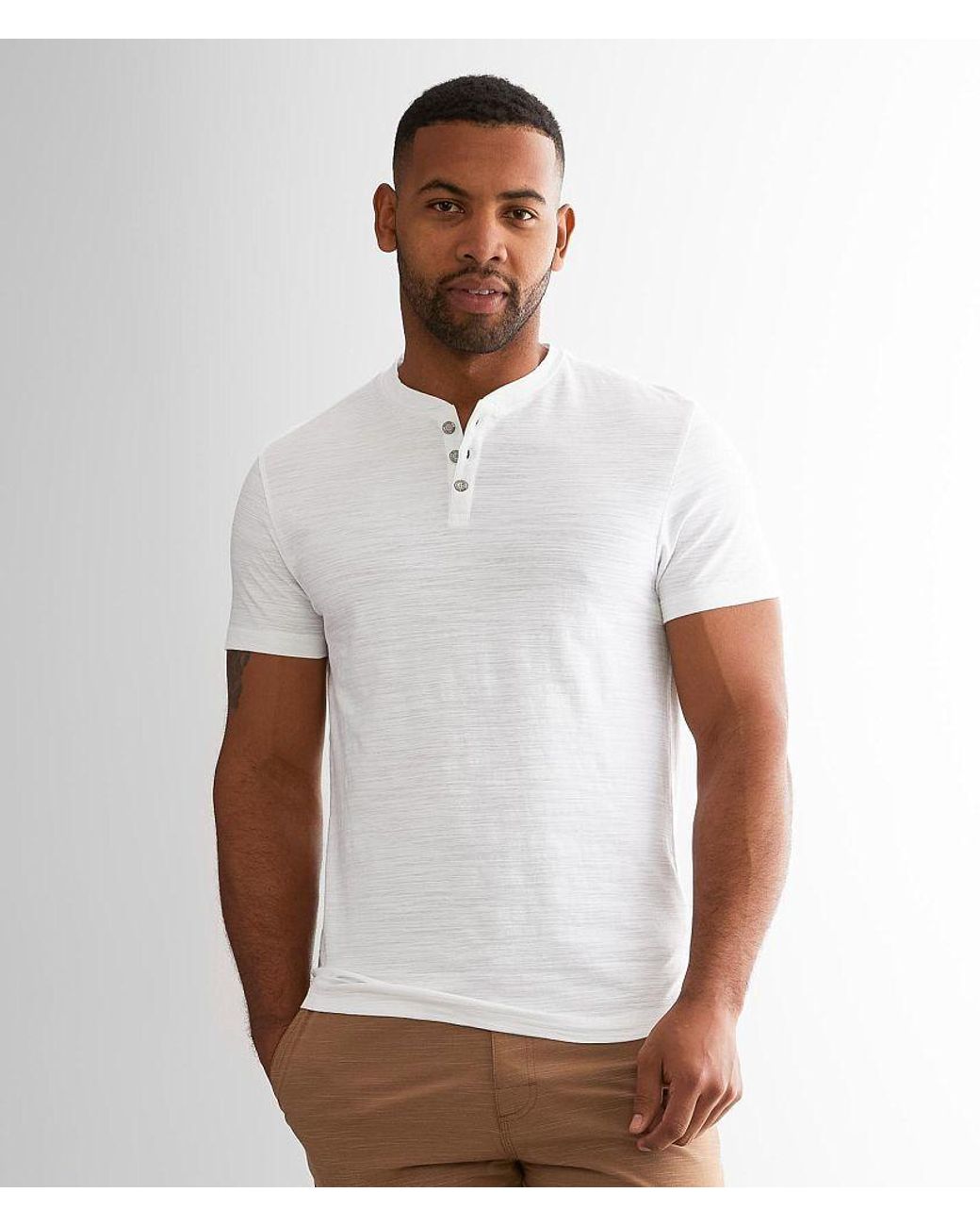 BKE White Solid Henley for men