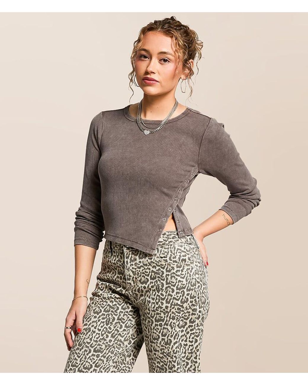 Gilded Intent Gray Asymmetrical Top