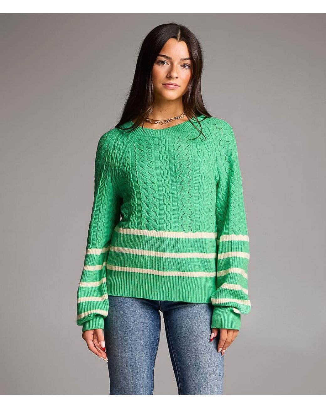 Sweater BKE Cable Striped Sweater in Green | Lyst