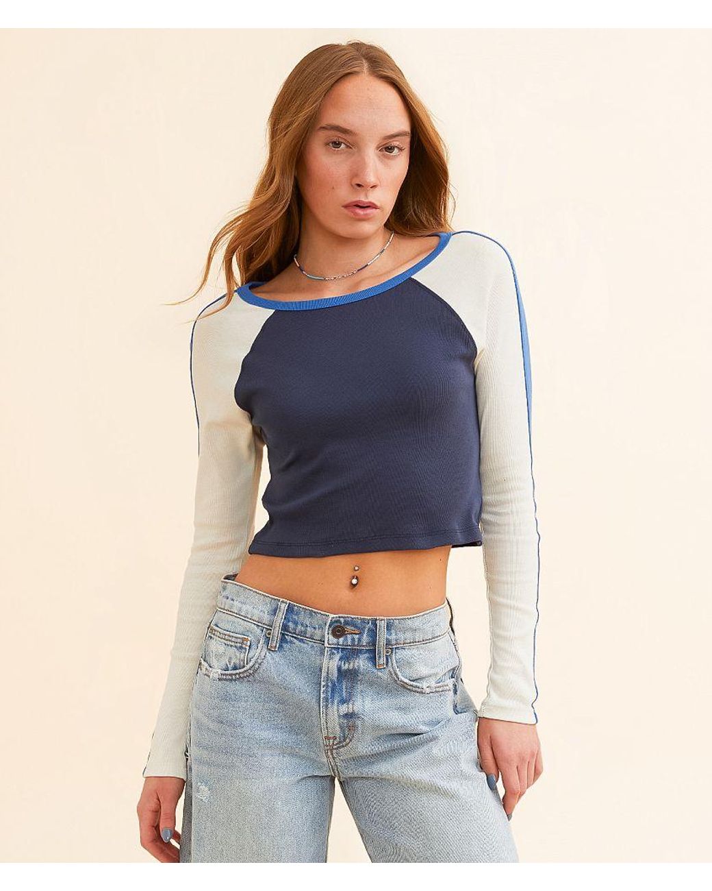 FITZ + EDDI Blue Color Block Raglan Top