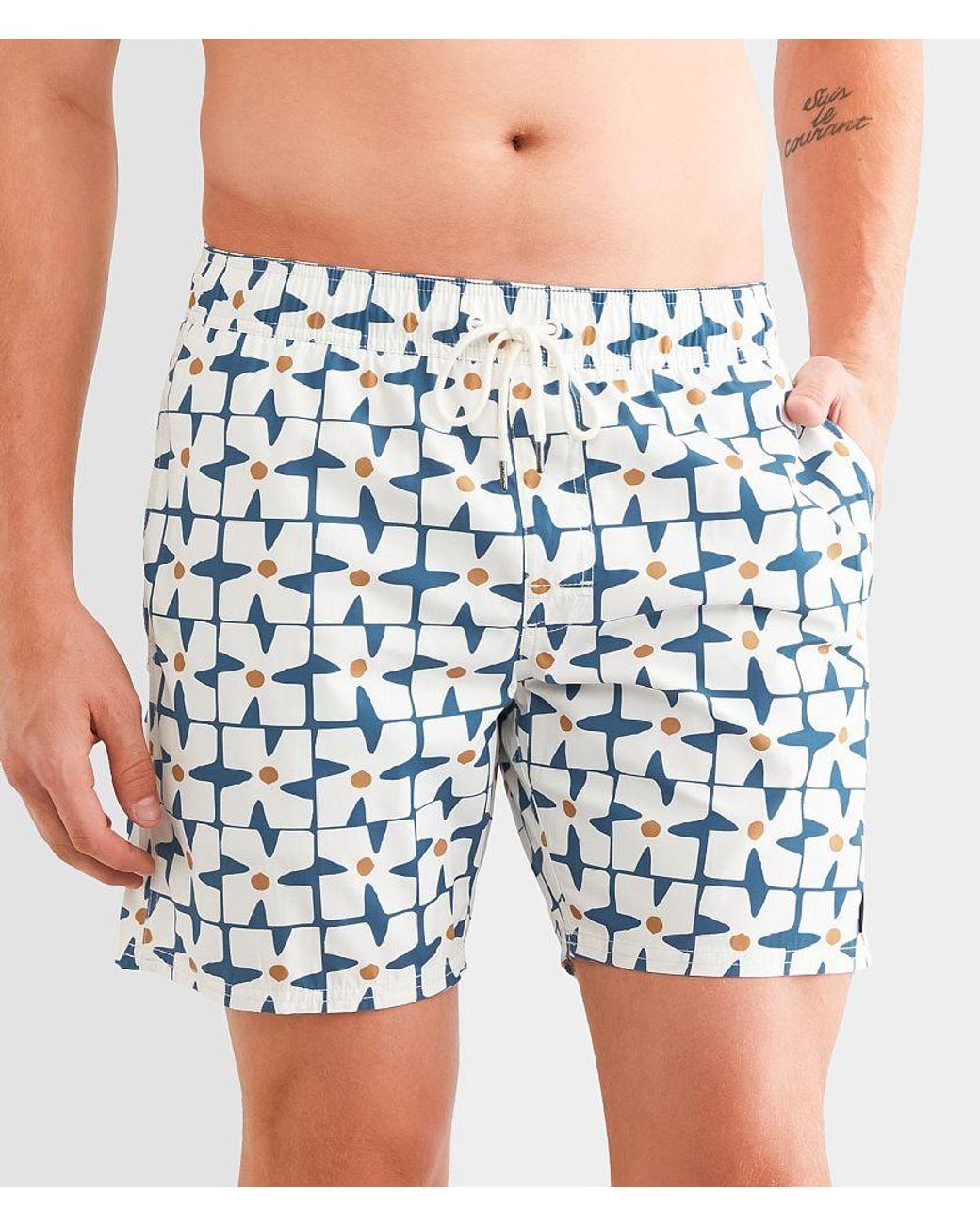 RVCA Blue Perry Stretch Swim Trunks for men