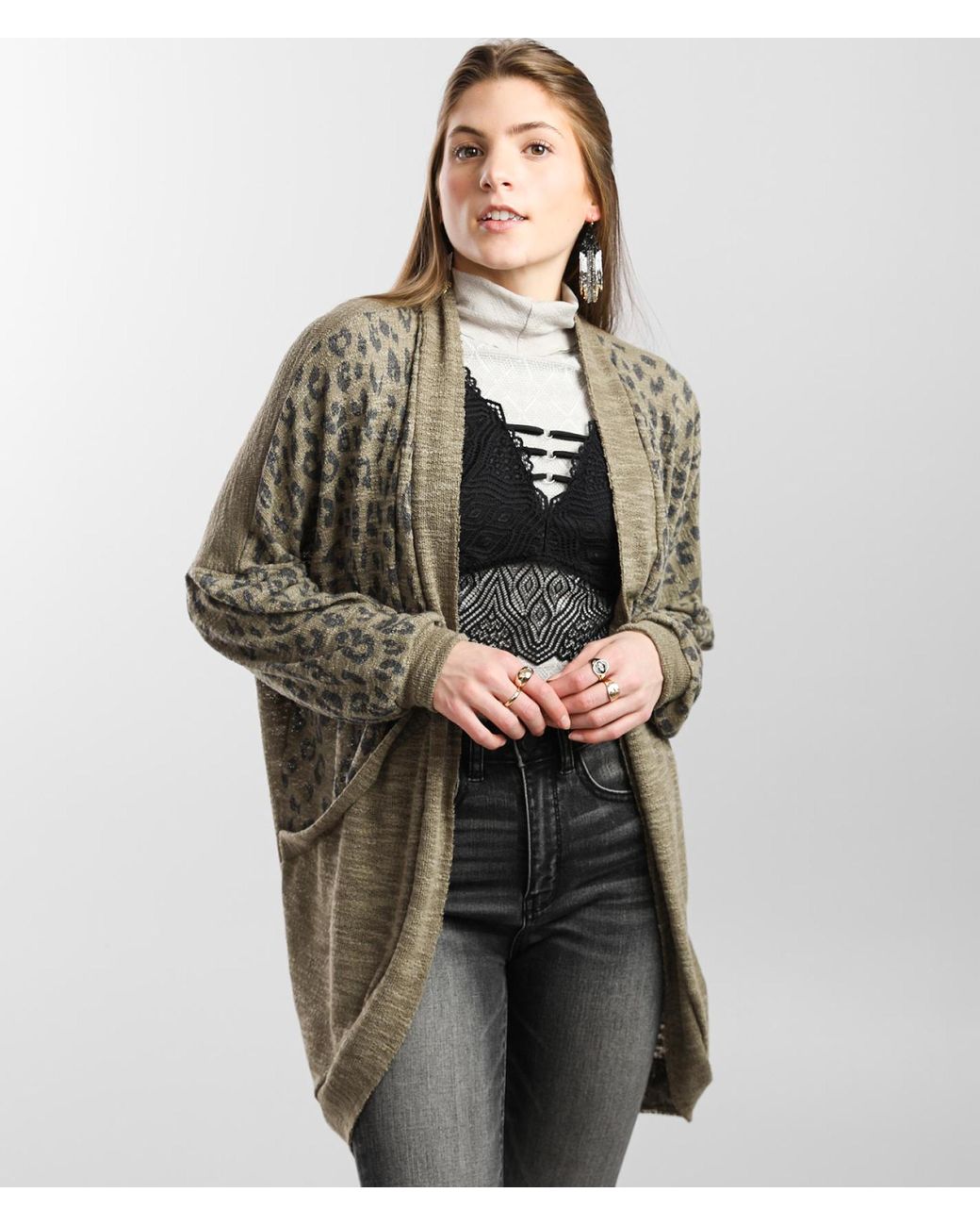 Daytrip Animal Print Cardigan in Green 