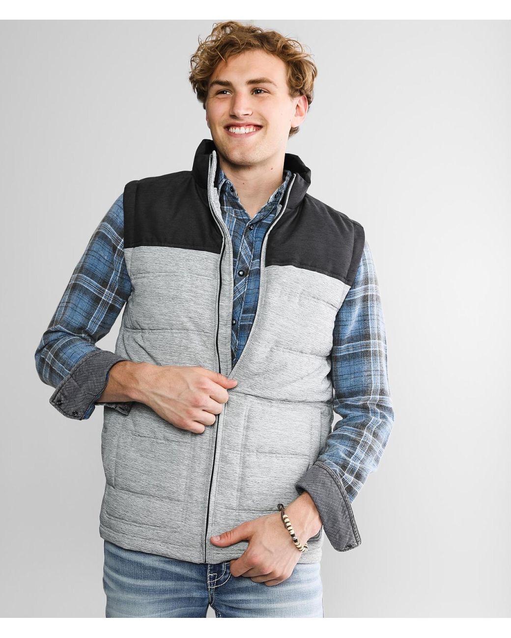 BKE Flannel Color Block Marled Puffer 