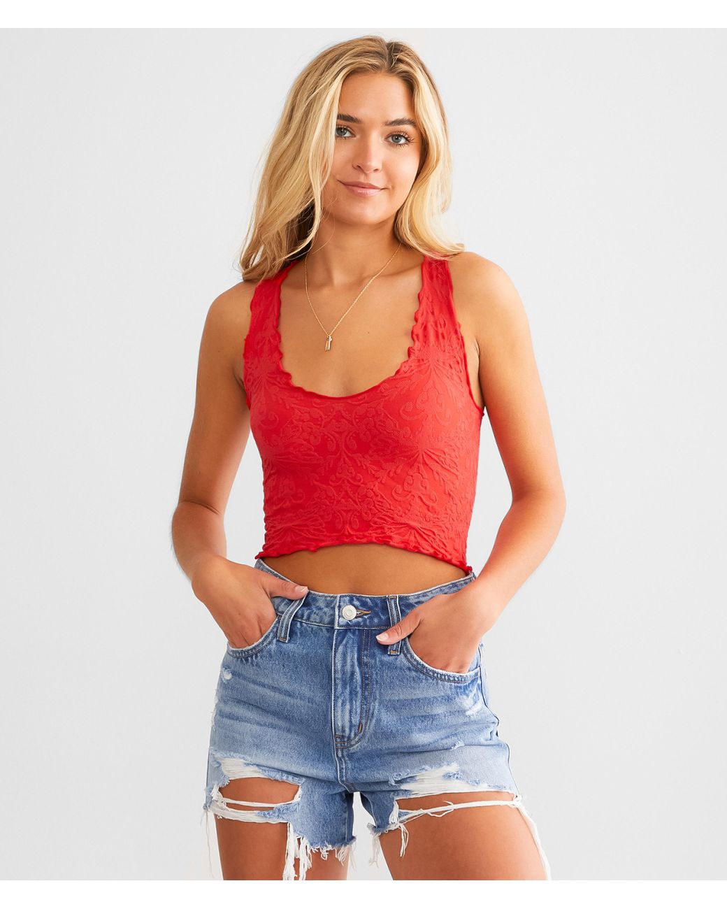 Free People Intimately Here For You Cropped Cami Tank Top in Red