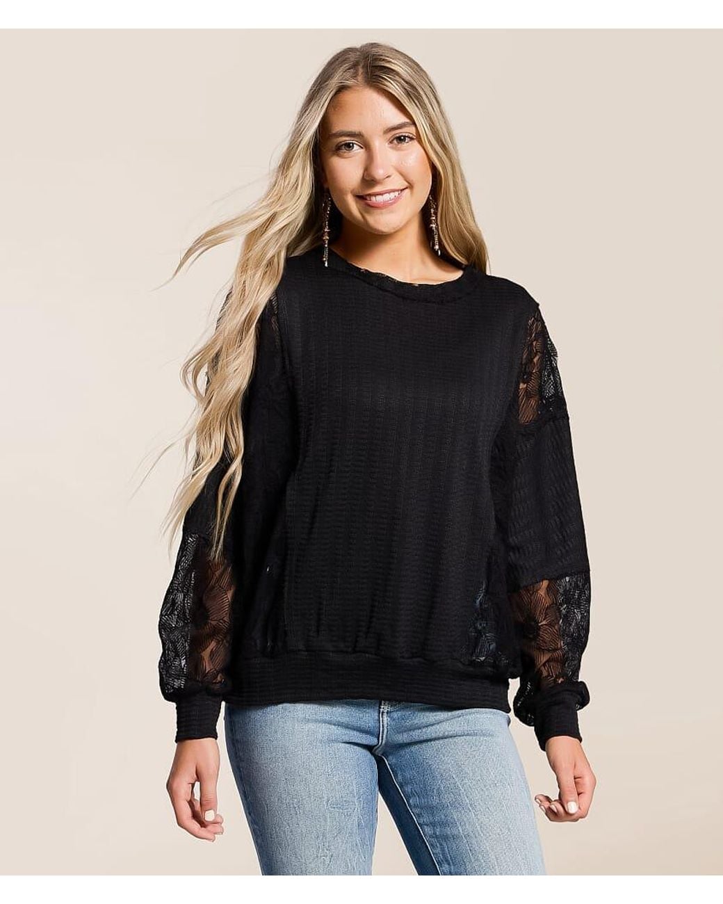 Daytrip Black Pieced Lace Top