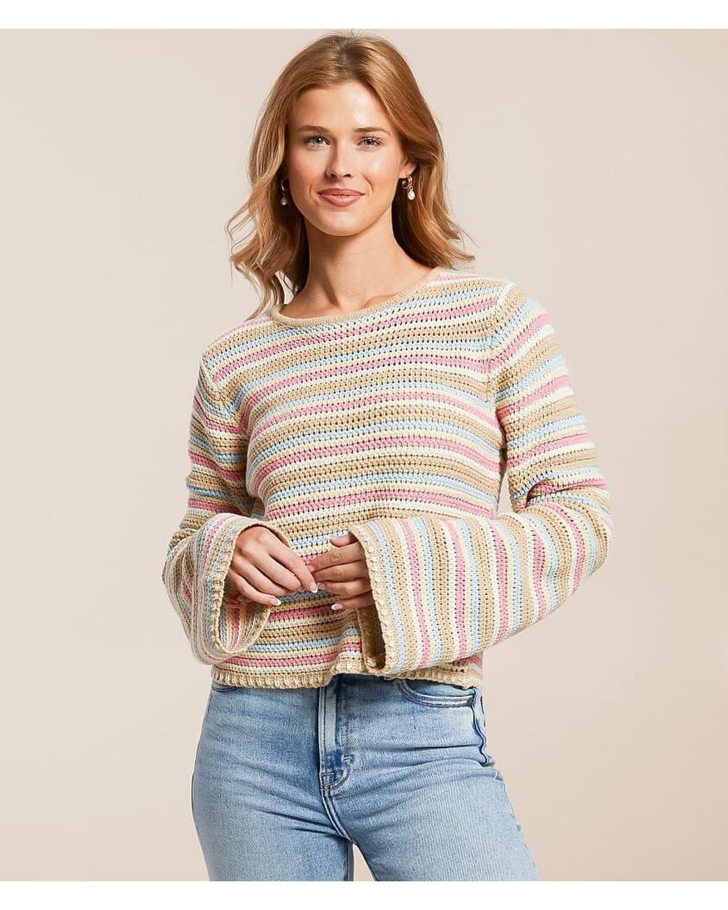 Willow & Root Natural Striped Knit Cropped Sweater