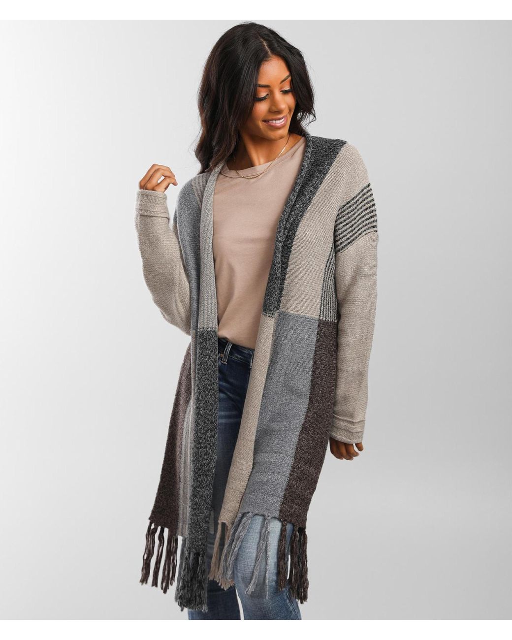 Color Block Duster Cardigan Sweater 