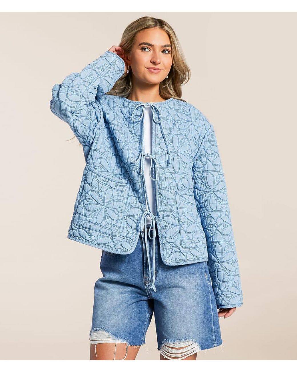 C&C California Blue Quilted Chambray Jacket
