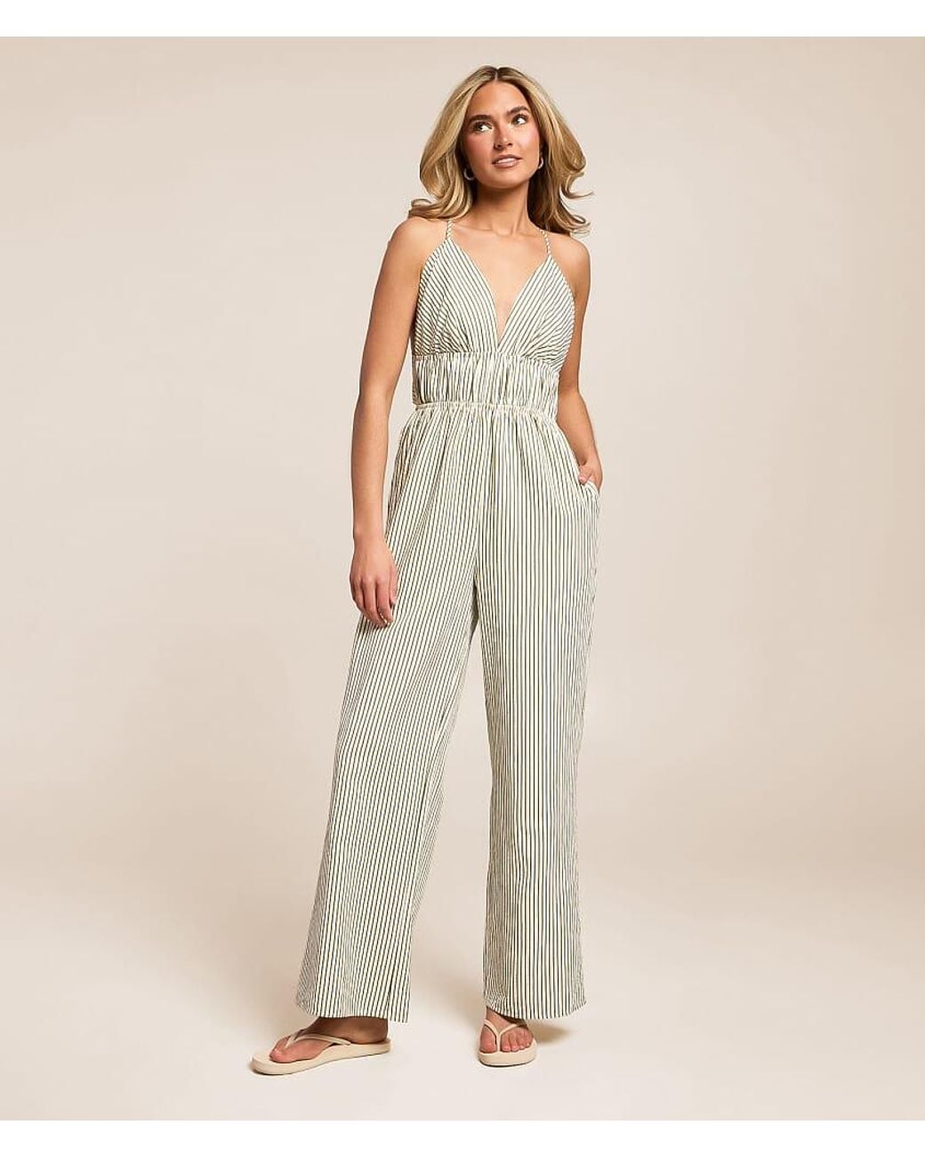 Willow & Root Natural Striped Jumpsuit