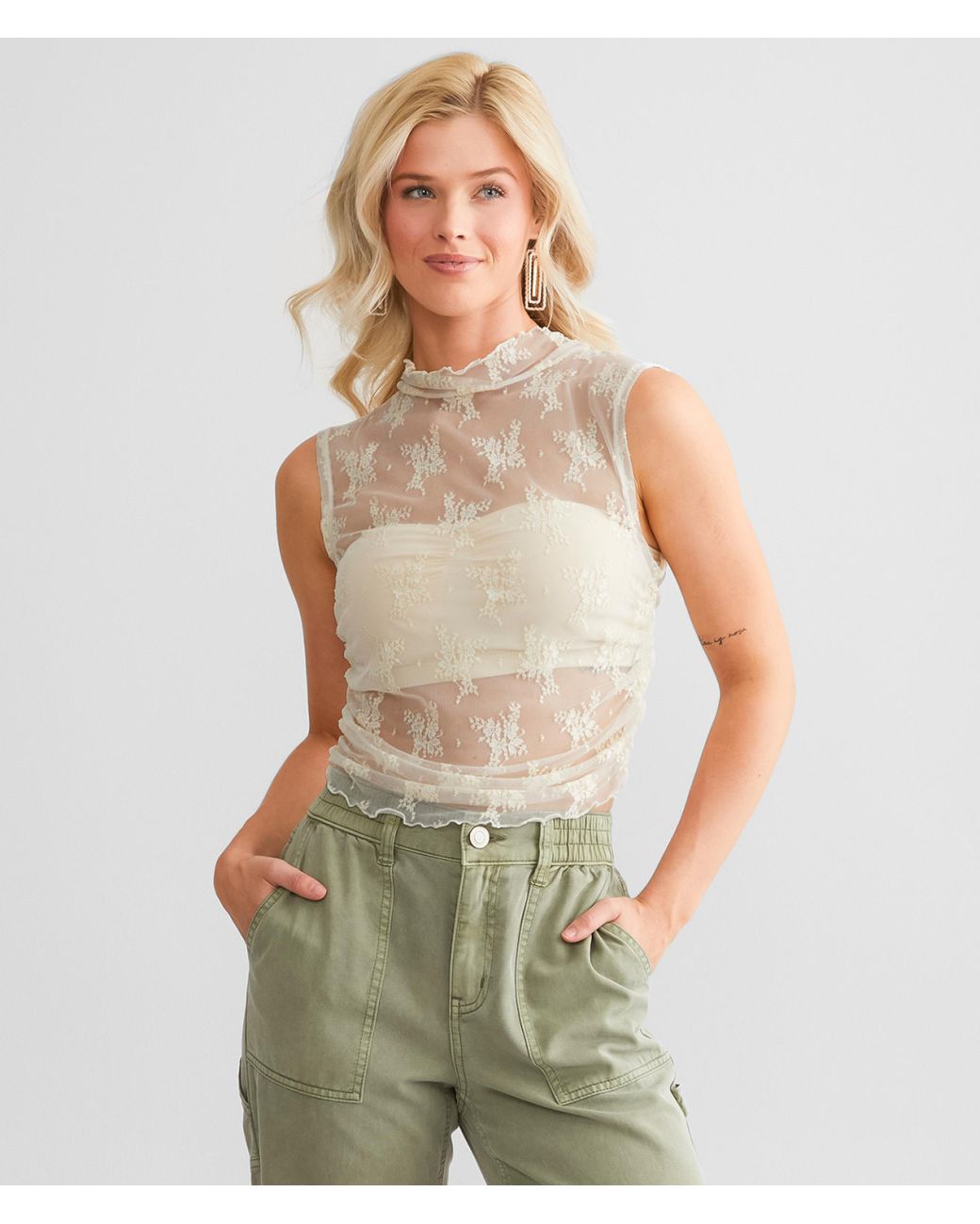 Free People Nice Try Floral Lace Tank Top in Green Lyst