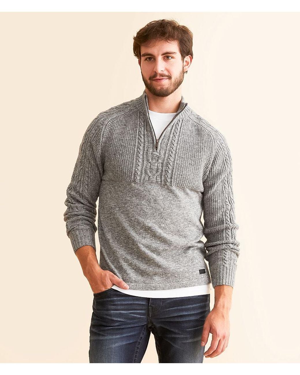 Outpost Makers Gray Mixed Yarn Cable Sweater for men