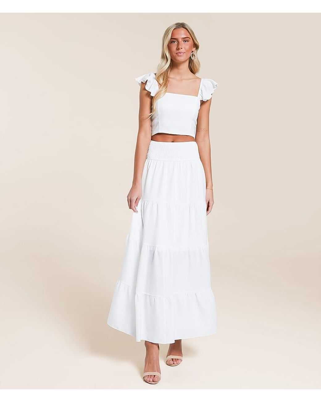 Willow & Root Natural Ruffle Strap Cropped Tank Top