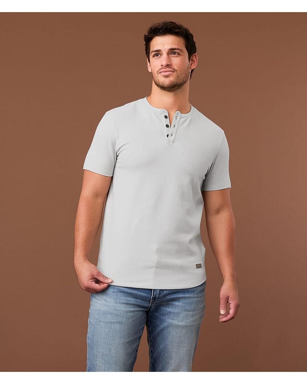 Outpost Makers Blue Brushed Henley for men