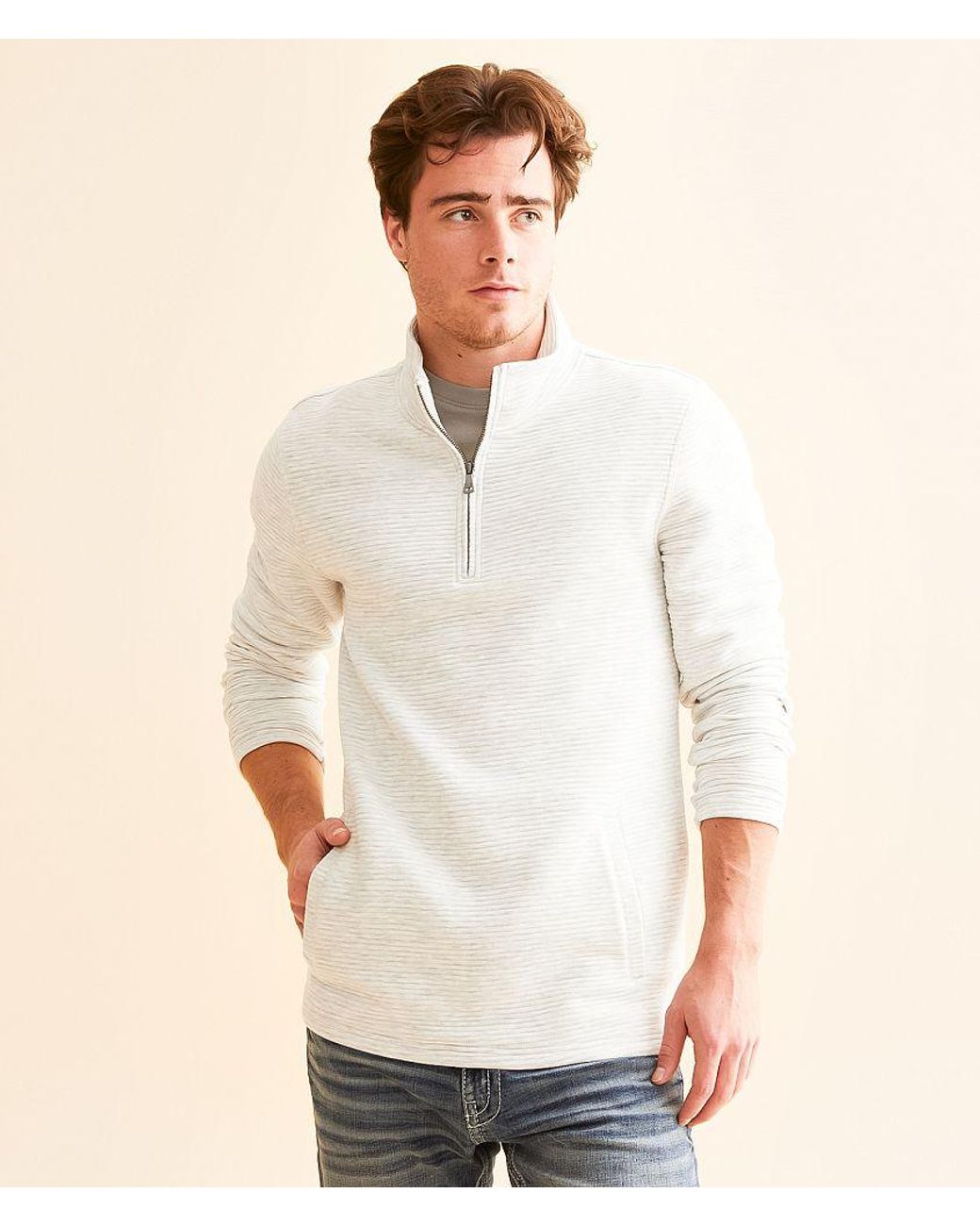 BKE White Pau Quarter Zip Pullover for men